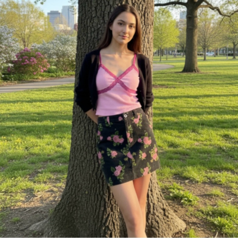 Wild Fable Black Floral High Rise Mini Skirt